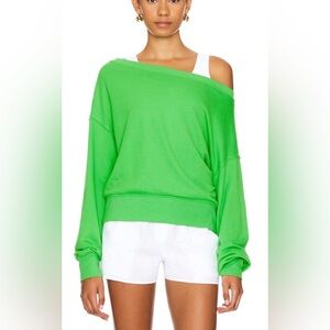 Spiritual Gangster La Vida Off Shoulder Sweatshirt, Palm Green, NWT